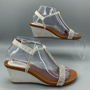 Style & Co Women’s Mulan Embellished Wedge Sandals Silver Size 6.5